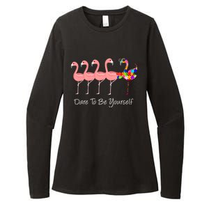 Dare To Be Yourself Autism Awareness Pink Flamingo Meaningful Gift Womens CVC Long Sleeve Shirt