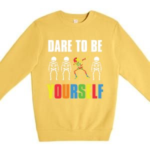 Dare To Be Yourself Dabbing Skeleton Autism Awareness Gift Premium Crewneck Sweatshirt