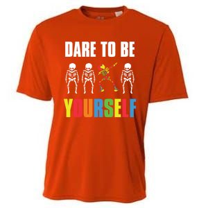 Dare To Be Yourself Dabbing Skeleton Autism Awareness Gift Cooling Performance Crew T-Shirt