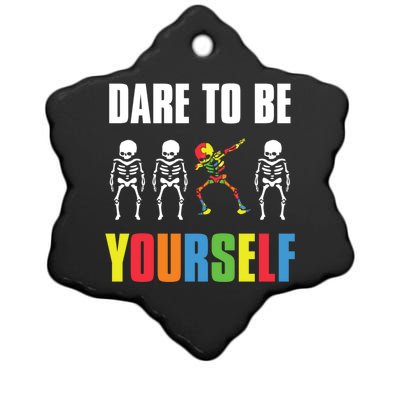 Dare To Be Yourself Dabbing Skeleton Autism Awareness Gift Ceramic Star Ornament