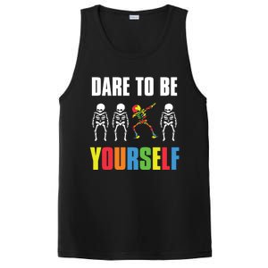 Dare To Be Yourself Dabbing Skeleton Autism Awareness Gift PosiCharge Competitor Tank