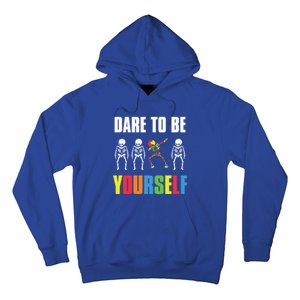 Dare To Be Yourself Dabbing Skeleton Autism Awareness Gift Hoodie