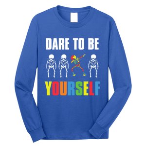 Dare To Be Yourself Dabbing Skeleton Autism Awareness Gift Long Sleeve Shirt