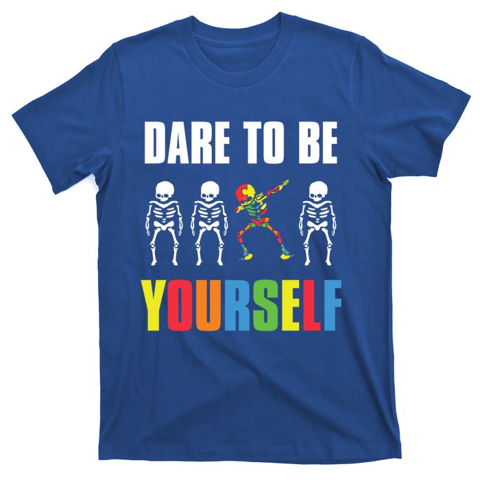 Dare To Be Yourself Dabbing Skeleton Autism Awareness Gift T-Shirt