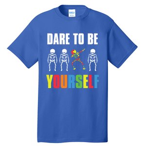 Dare To Be Yourself Dabbing Skeleton Autism Awareness Gift Tall T-Shirt