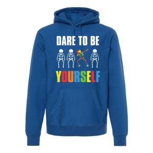 Dare To Be Yourself Dabbing Skeleton Autism Awareness Gift Premium Hoodie