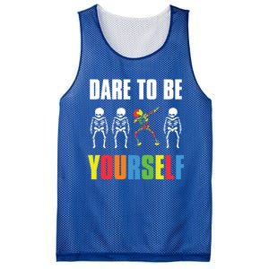 Dare To Be Yourself Dabbing Skeleton Autism Awareness Gift Mesh Reversible Basketball Jersey Tank