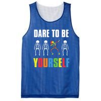 Dare To Be Yourself Dabbing Skeleton Autism Awareness Gift Mesh Reversible Basketball Jersey Tank