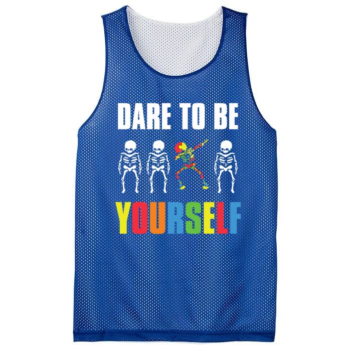 Dare To Be Yourself Dabbing Skeleton Autism Awareness Gift Mesh Reversible Basketball Jersey Tank