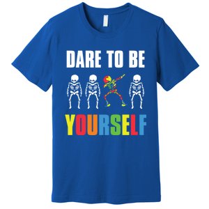 Dare To Be Yourself Dabbing Skeleton Autism Awareness Gift Premium T-Shirt