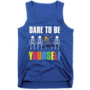 Dare To Be Yourself Dabbing Skeleton Autism Awareness Gift Tank Top