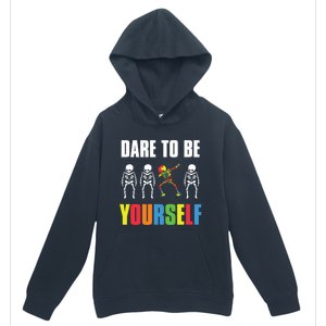 Dare To Be Yourself Dabbing Skeleton Autism Awareness Gift Urban Pullover Hoodie