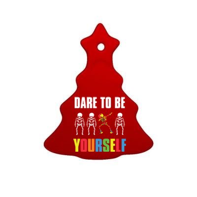 Dare To Be Yourself Dabbing Skeleton Autism Awareness Gift Ceramic Tree Ornament