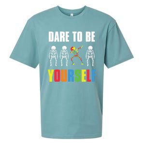 Dare To Be Yourself Dabbing Skeleton Autism Awareness Gift Sueded Cloud Jersey T-Shirt