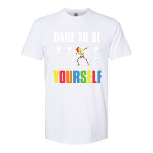 Dare To Be Yourself Dabbing Skeleton Autism Awareness Gift Softstyle CVC T-Shirt