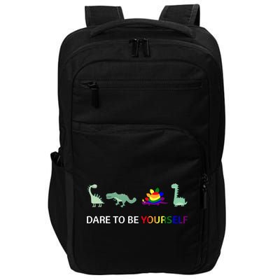 Dare To Be Yourself Cute Dinosaur Rainbow Pride Impact Tech Backpack