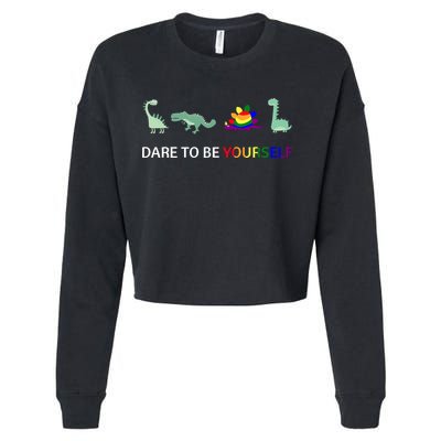 Dare To Be Yourself Cute Dinosaur Rainbow Pride Cropped Pullover Crew