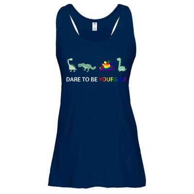 Dare To Be Yourself Cute Dinosaur Rainbow Pride Ladies Essential Flowy Tank