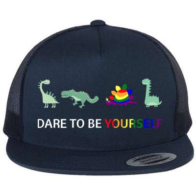 Dare To Be Yourself Cute Dinosaur Rainbow Pride Flatbill Hat