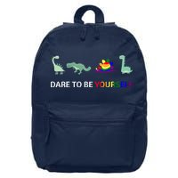 Dare To Be Yourself Cute Dinosaur Rainbow Pride 16 in Basic Backpack