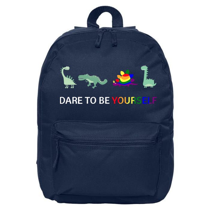 Dare To Be Yourself Cute Dinosaur Rainbow Pride 16 in Basic Backpack