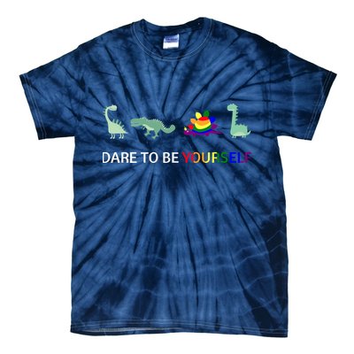 Dare To Be Yourself Cute Dinosaur Rainbow Pride Tie-Dye T-Shirt