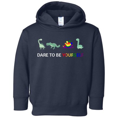 Dare To Be Yourself Cute Dinosaur Rainbow Pride Toddler Hoodie