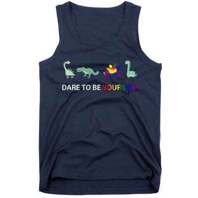 Dare To Be Yourself Cute Dinosaur Rainbow Pride Tank Top