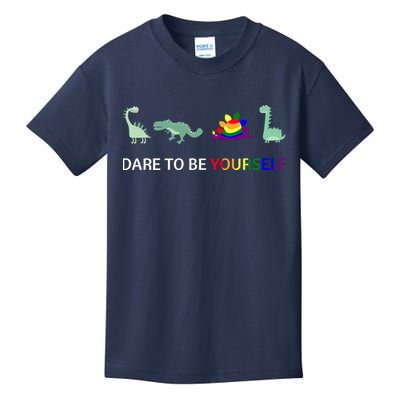 Dare To Be Yourself Cute Dinosaur Rainbow Pride Kids T-Shirt