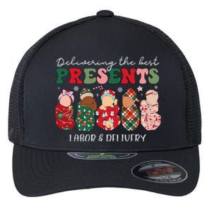 Delivering The Best Presents Labor Delivery Nurse Christmas Flexfit Unipanel Trucker Cap