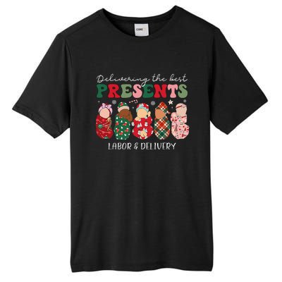 Delivering The Best Presents Labor Delivery Nurse Christmas Tall Fusion ChromaSoft Performance T-Shirt