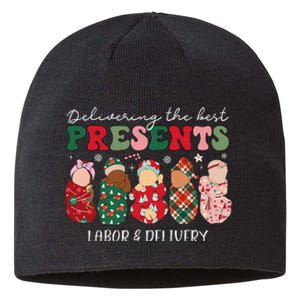 Delivering The Best Presents Labor Delivery Nurse Christmas Sustainable Beanie