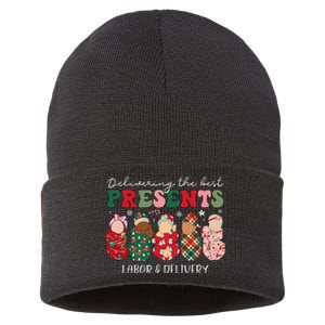 Delivering The Best Presents Labor Delivery Nurse Christmas Sustainable Knit Beanie