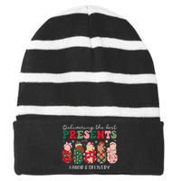 Delivering The Best Presents Labor Delivery Nurse Christmas Striped Beanie with Solid Band