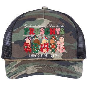 Delivering The Best Presents Labor Delivery Nurse Christmas Retro Rope Trucker Hat Cap