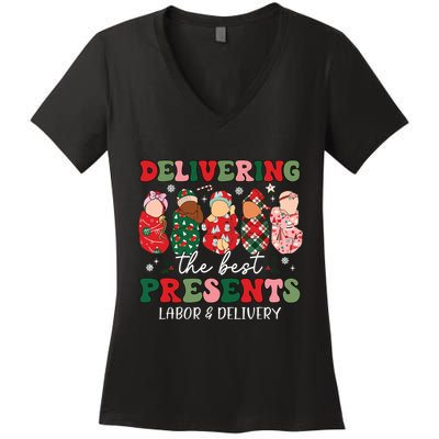 Delivering The Best Presents Labor Delivery Nurse Christmas Women's V-Neck T-Shirt
