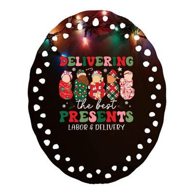 Delivering The Best Presents Labor Delivery Nurse Christmas Ceramic Oval Ornament