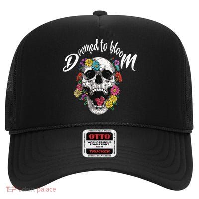 Doomed to Bloom Skull and Flowers Sobriety High Crown Mesh Back Trucker Hat