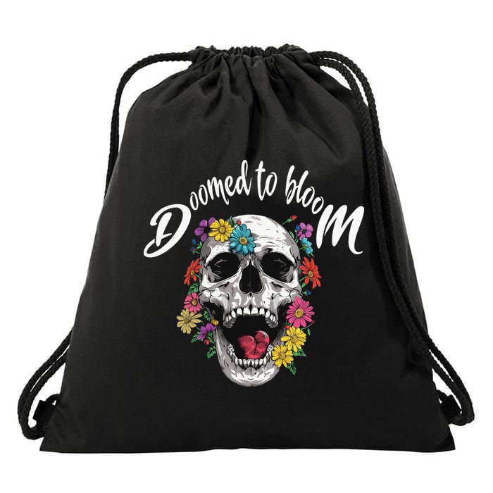 Doomed to Bloom Skull and Flowers Sobriety Drawstring Bag