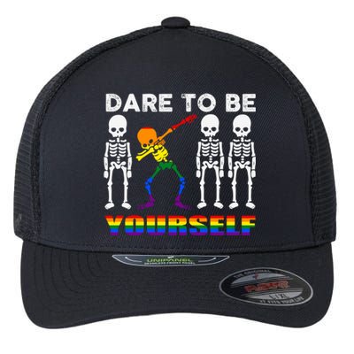 Dare To Be Yourself Different Rainbow Pride Lgbtq Gift Flexfit Unipanel Trucker Cap