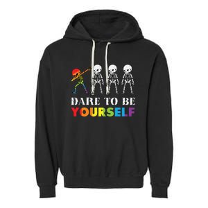 Dare To Be Yourself Halloween Costume Rainbow Skeleton Garment-Dyed Fleece Hoodie