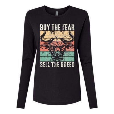 Day Trader Buy The Fear Sell The Greed Stock Market Womens Cotton Relaxed Long Sleeve T-Shirt