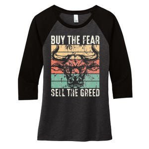 Day Trader Buy The Fear Sell The Greed Stock Market Women's Tri-Blend 3/4-Sleeve Raglan Shirt