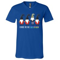 Dare To Be Yourself Gnome Gnomies Autism Awareness Gift V-Neck T-Shirt