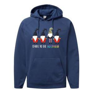 Dare To Be Yourself Gnome Gnomies Autism Awareness Gift Performance Fleece Hoodie