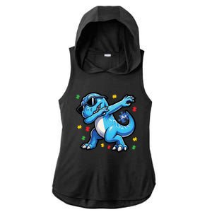 Dabbing Trex Blue Dinosaur Autism Awareness Month Funny Gift Ladies PosiCharge Tri-Blend Wicking Draft Hoodie Tank