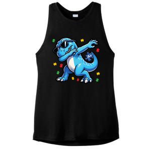 Dabbing Trex Blue Dinosaur Autism Awareness Month Funny Gift Ladies PosiCharge Tri-Blend Wicking Tank