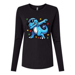 Dabbing Trex Blue Dinosaur Autism Awareness Month Funny Gift Womens Cotton Relaxed Long Sleeve T-Shirt