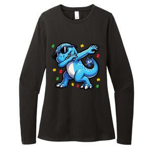 Dabbing Trex Blue Dinosaur Autism Awareness Month Funny Gift Womens CVC Long Sleeve Shirt