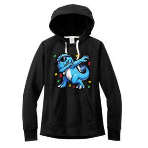 Dabbing Trex Blue Dinosaur Autism Awareness Month Funny Gift Women's Fleece Hoodie